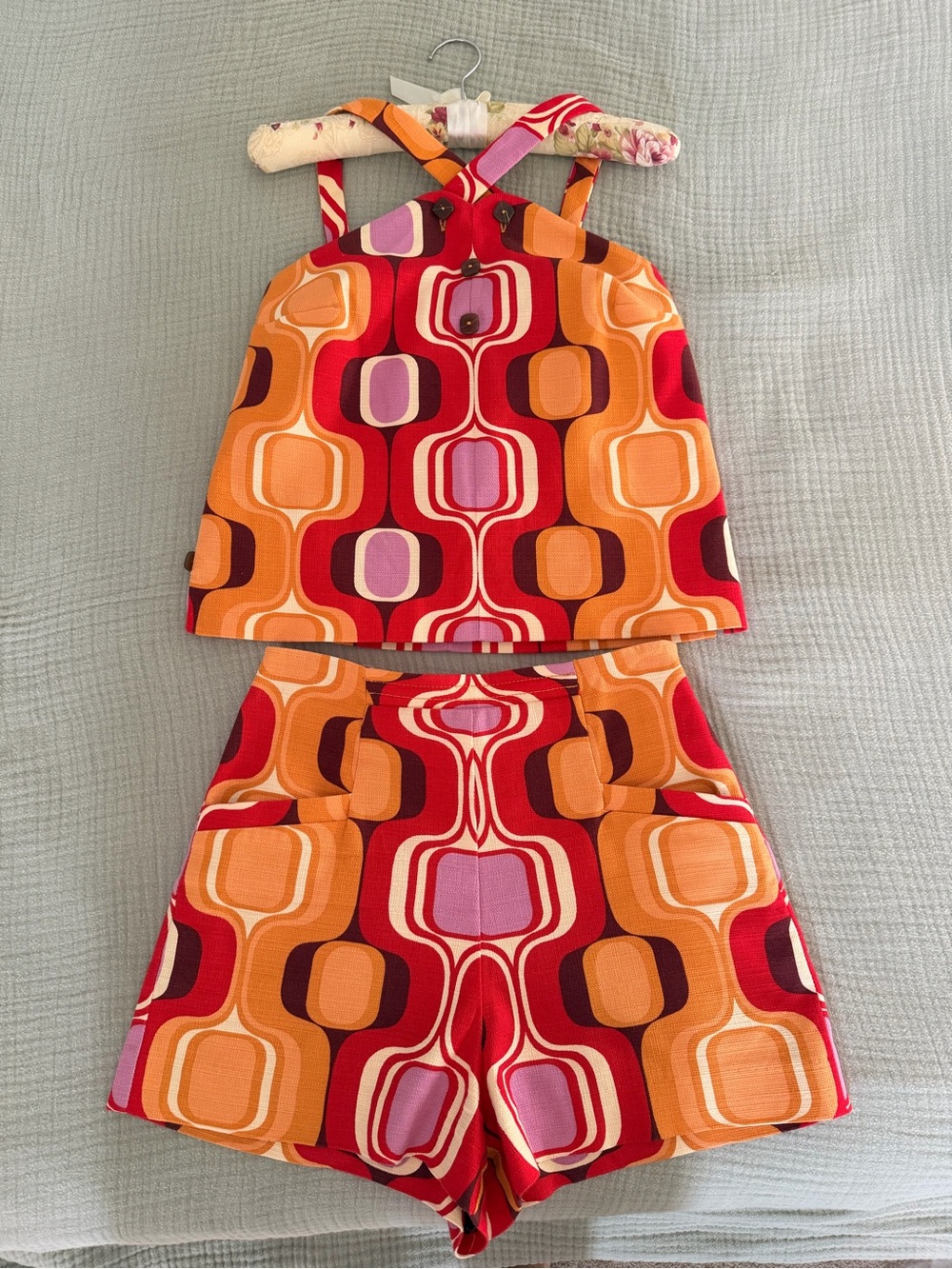 Tara Jarmon Retro Geo Print Orange & Red Two-Piece Set